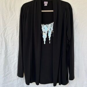 Black Long Sleeve mock 2 pc set with Sequin Detail